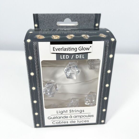 NEW Everlasting Glow 10 Ft LED White Gold String Lights “ICE” Shape Battery Op - Picture 1 of 6